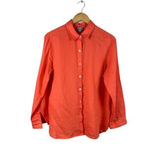 J. Jill Orange Linen Button Tunic Top Size Small Long Sleeves Simple Minimalist